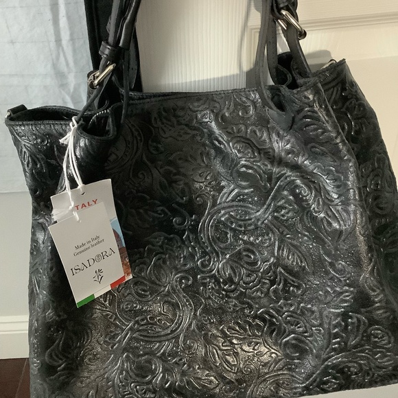 Black leather oversized handbag, tote bag, overnight   Made In Italy NWT - Picture 9 of 16